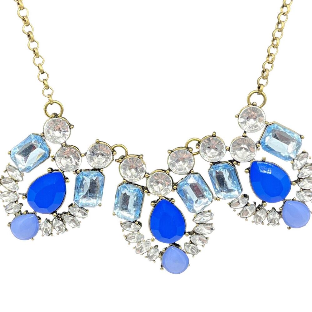 J.Crew Statement Necklace Women's Blue Crystal Curtain Fan 68 Collector's Pi